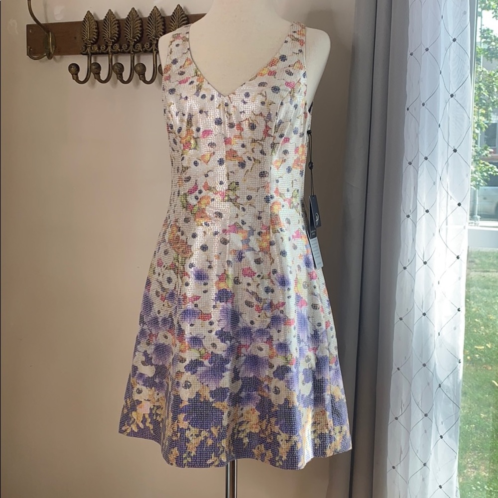 Adrianna Papell metallic shimmer floral Midi Dress